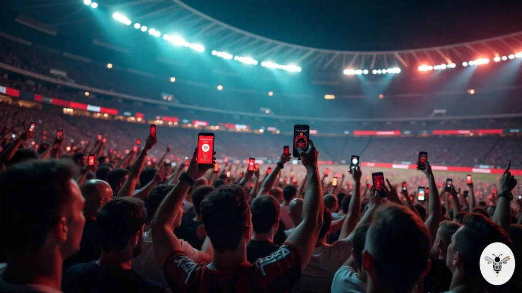 crypto30x.com ac milan fans raising smartphones in a packed stadium during a live football match