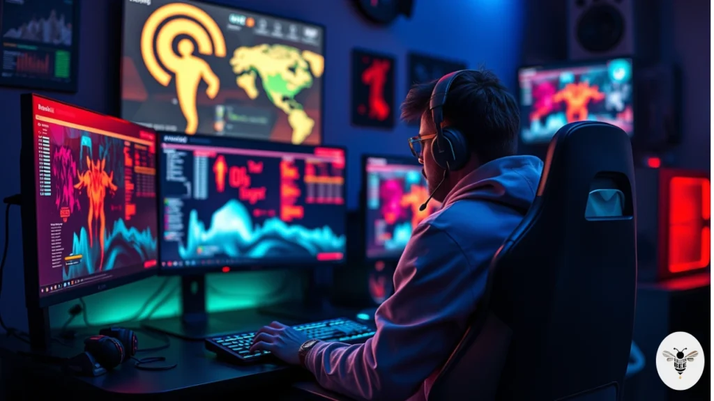gamer setup with dual monitors, optimized graphics, and gaming icons – Kongotech.org