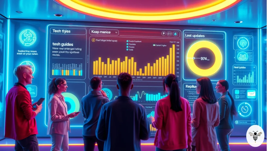 kongotech.org digital dashboard with glowing icons, holographic tech guides, and clarity