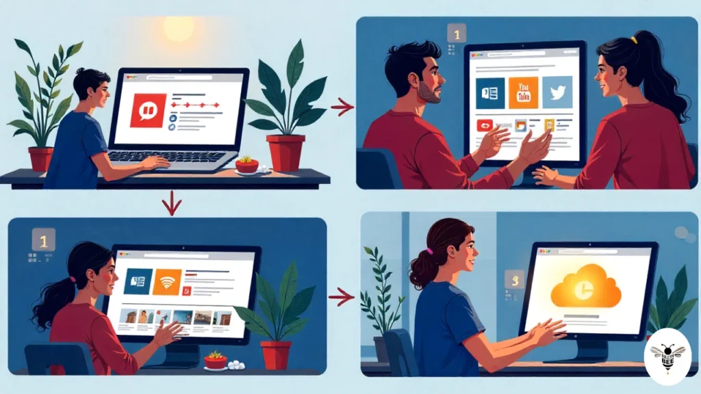 step-by-step digital illustration of the Linkrify setup process