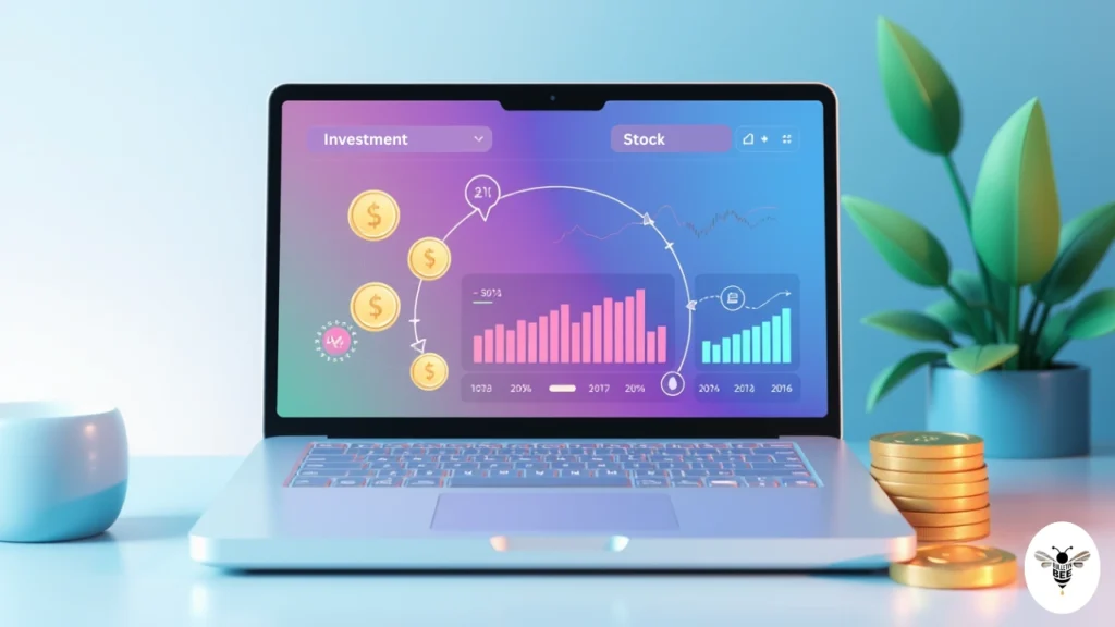 showing balanced portfolio dashboard with dividend reinvestment loop, symbolizing 5starsstocks.com passive stocks