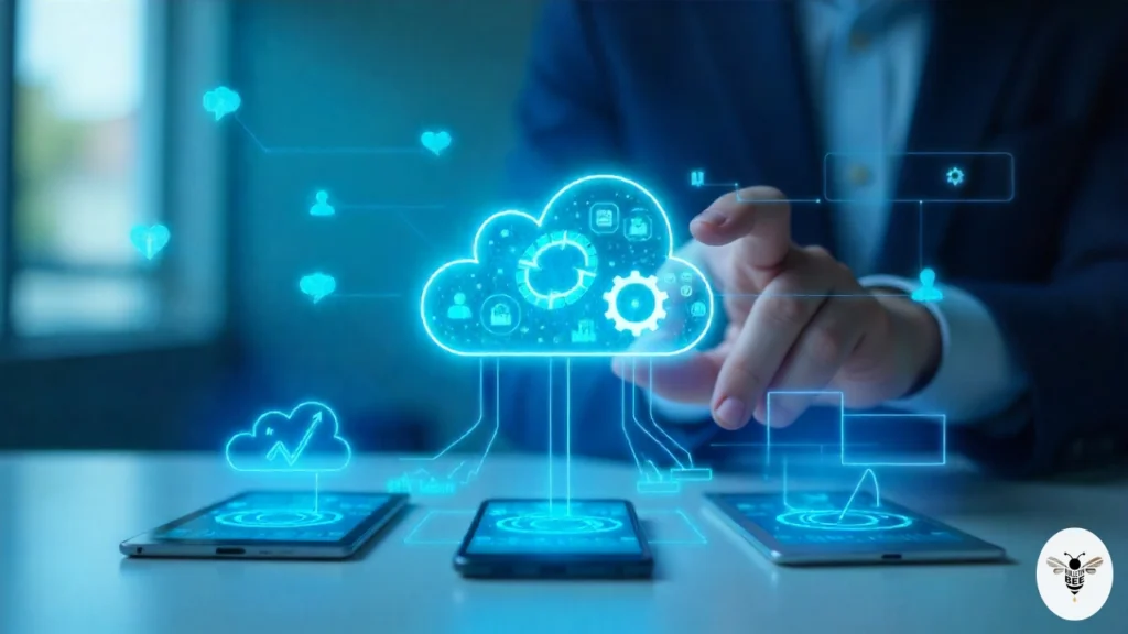 cloud computing concept with connected devices and digital symbols - cloudelder.com