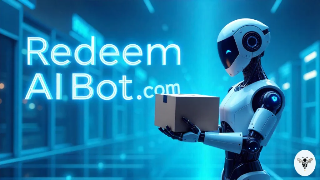 humanoid robot exchanging package with robotic arm, symbolizing ai automation - redeemaibot.com