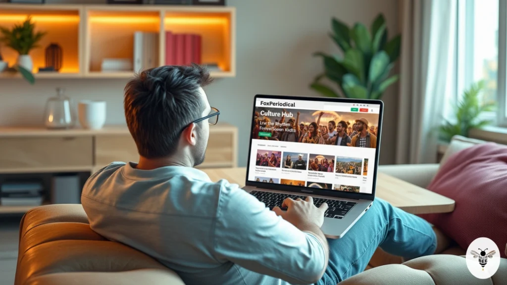 man are enjoying entertainment and culture website on  laptop