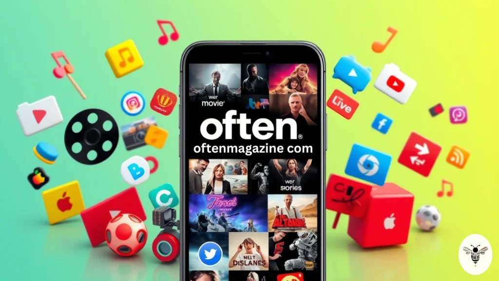 on a smartphone showing movies, music, and trends from oftenmagazine com
