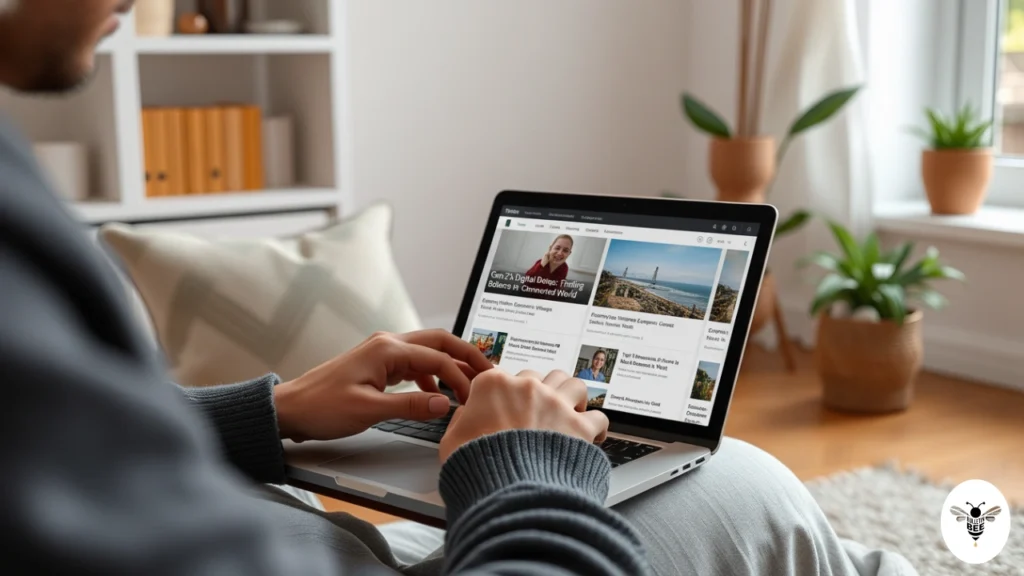 person scrolling on a laptop screen and representing quick, smart updates from bulletinnewsdaily