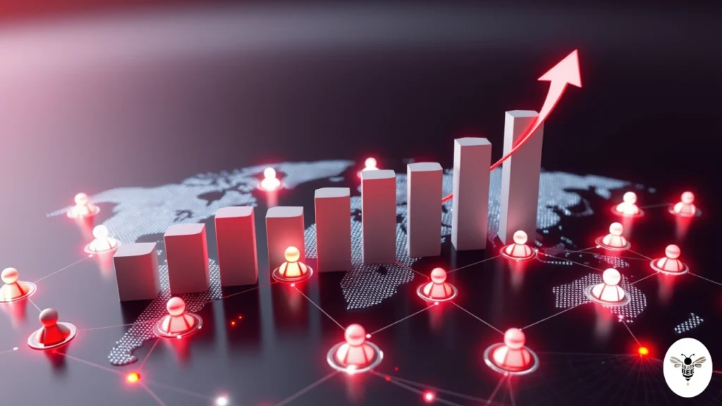 rising graph over world map with glowing connected user icons for global growth — quikernews com