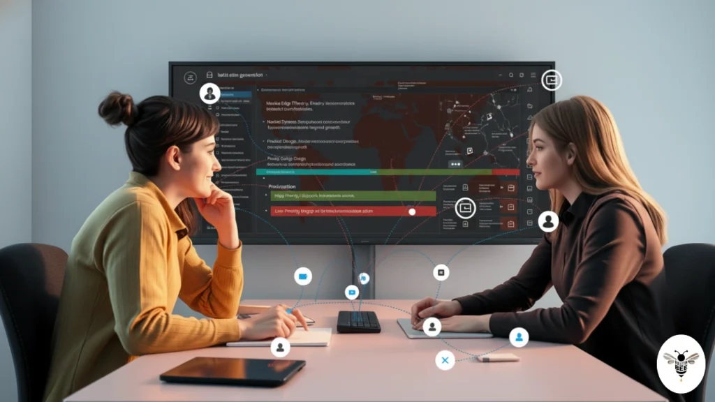 team editing shared notes with real-time sync icons and cloud connections — snapjotz com