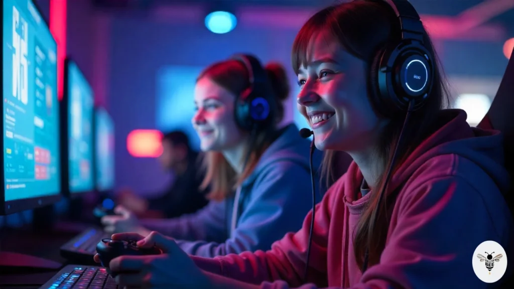 teens gaming in a neon-lit room- cyroket2585 patch