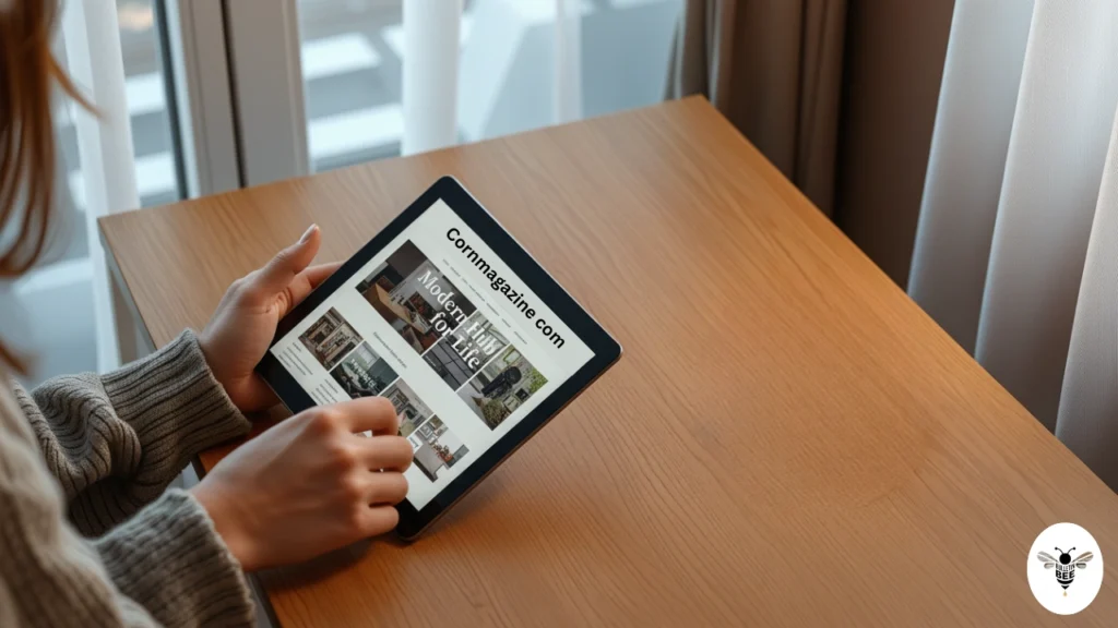lady reading cornmagazine com on a tablet