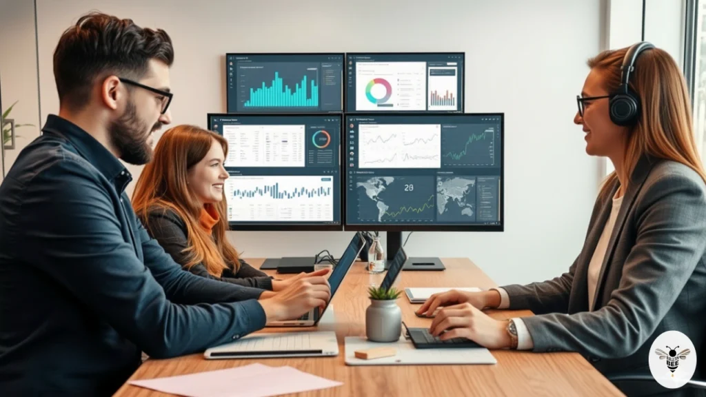 professionals collaborating on shared digital dashboards using Insights logicalshout platform