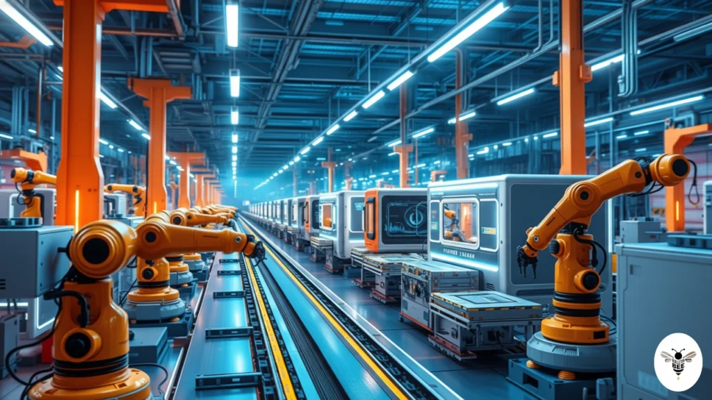 smart manufacturing plant with robotic automation showcasing production efficiency — wip5.4.1hiez