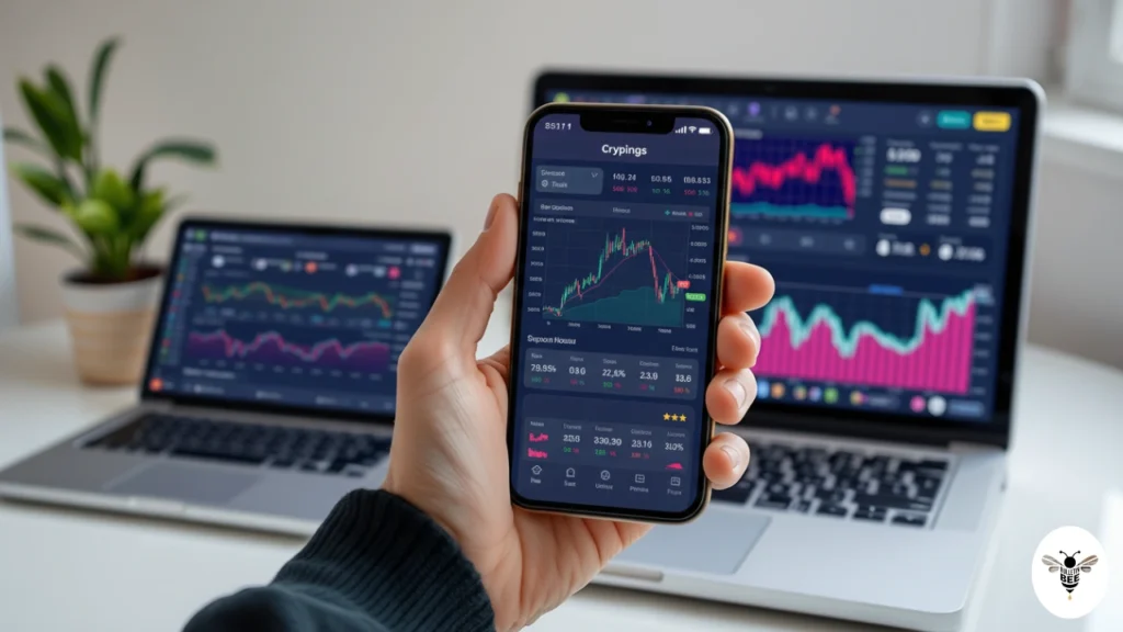 user viewing crypings com crypto dashboard on smartphone