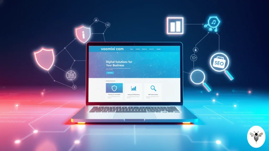 voomixi com website analysis with safety, seo, and tech icons