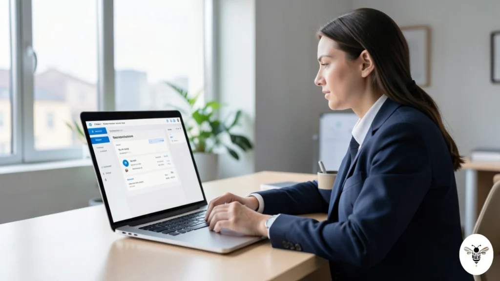 business professional using atoinvoice com to create invoices on a laptop