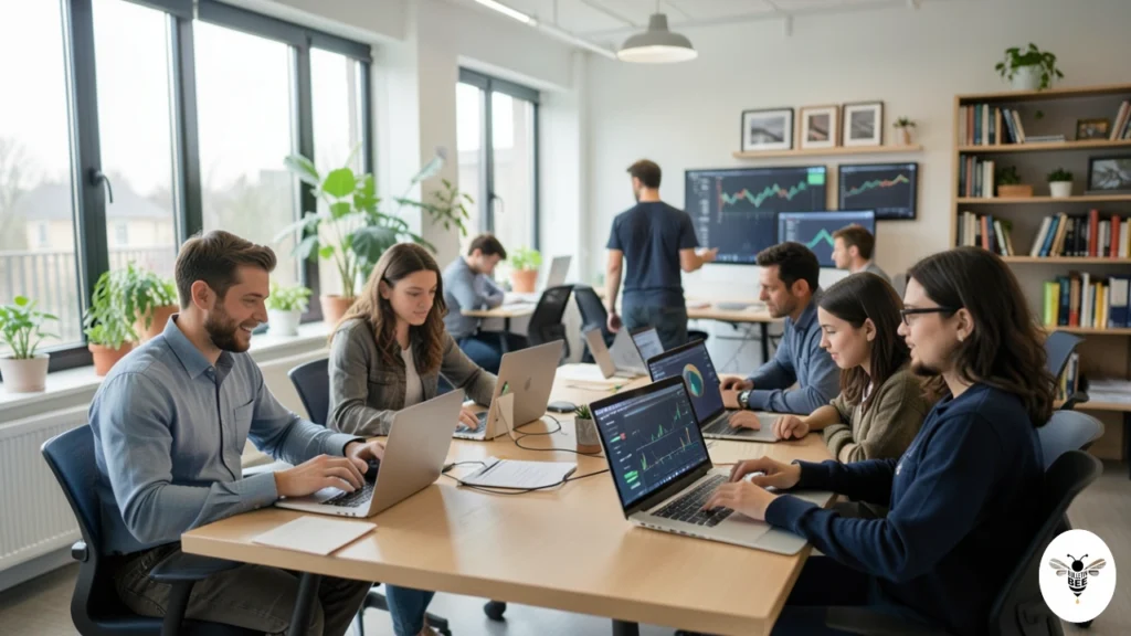 diverse professionals using analytics and productivity tools together work on resultrize com