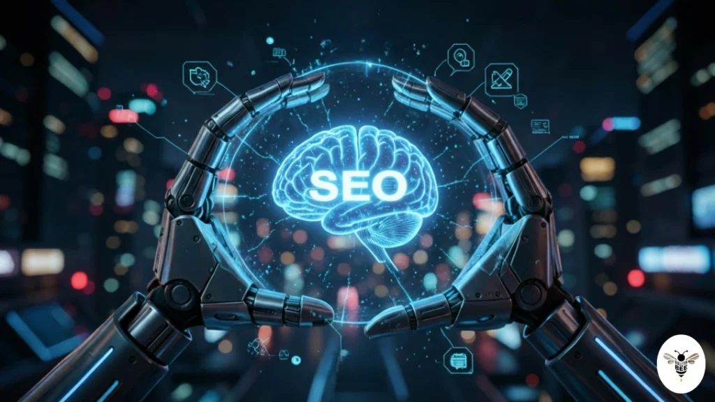 futuristic ai concept with glowing brain and robotic hands, showcasing technewsmonk com