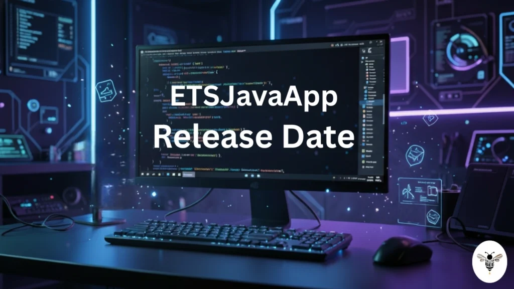 futuristic software launch screen displaying etsjavaapp release date with glowing code