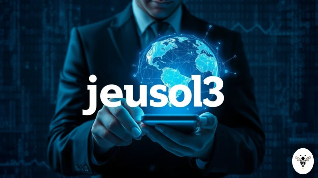 professional holding phone with holographic digital globe – jeusol3