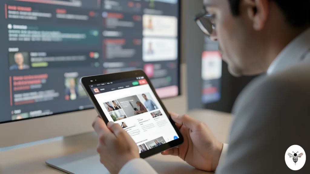calm reader using lancorp.info – global updates & editorial picks on a clean, distraction-free news interface