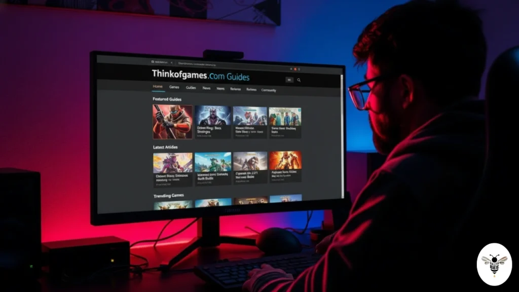 gamer viewing strategy charts and walkthroughs on a gaming guide website – thinkofgames .com guides