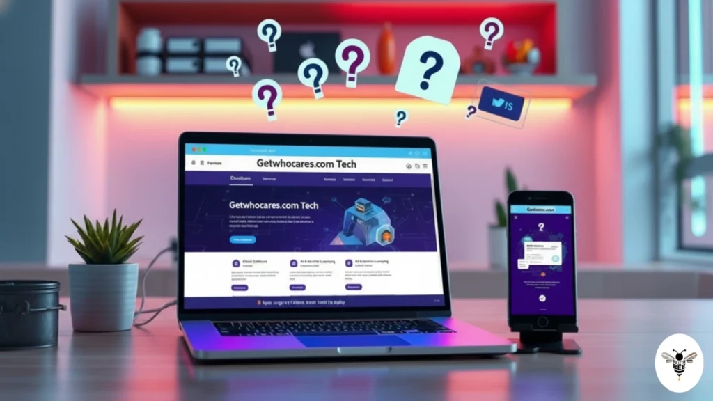 getwhocares.com tech on laptop and smartphone with social media notifications and anonymous message icons