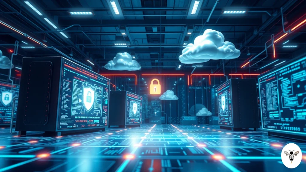 it infrastructure showing cloud servers,data networks and government databases for wbifms