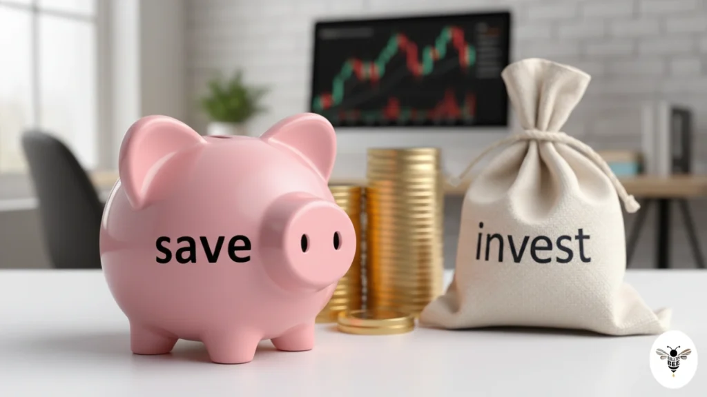 piggy bank, invest money bag and gold coin stacks representing financial growth – money disquantified org