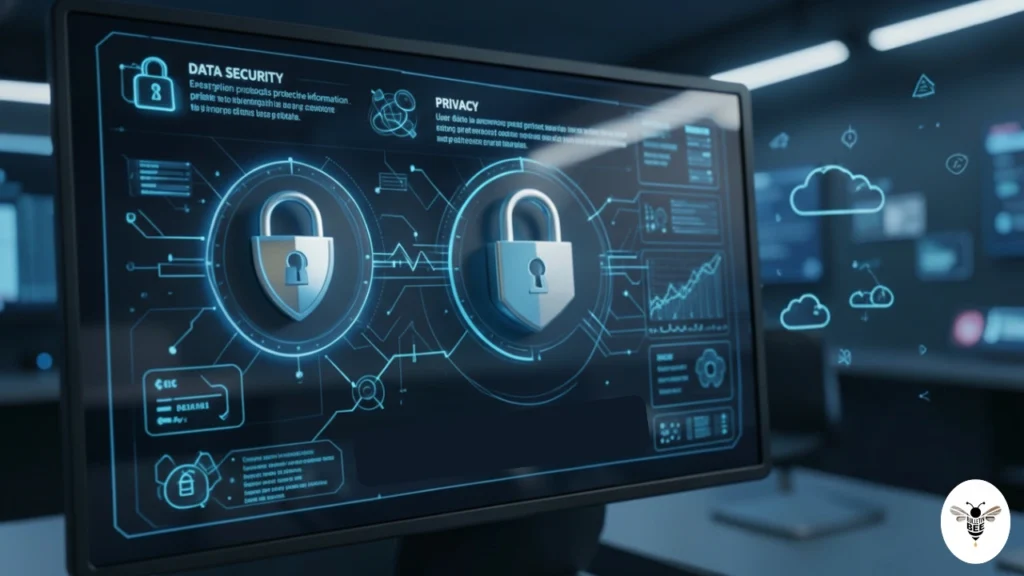 troozer com security dashboard with shield and lock icons showing encrypted data