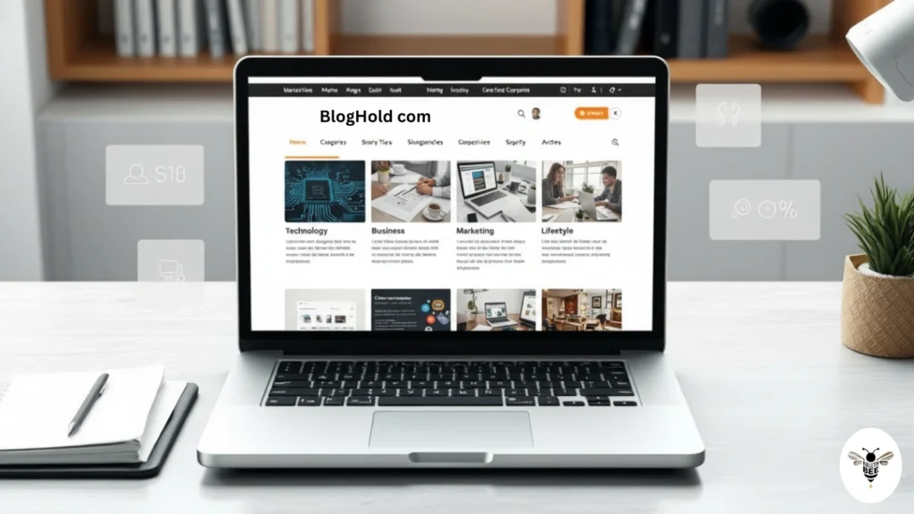 bloghold com multi-niche blog website displayed on laptop