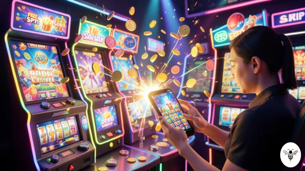 colorful casino slots and bonus rewards on pragmatichoki22.com with user enjoying mobile gameplay