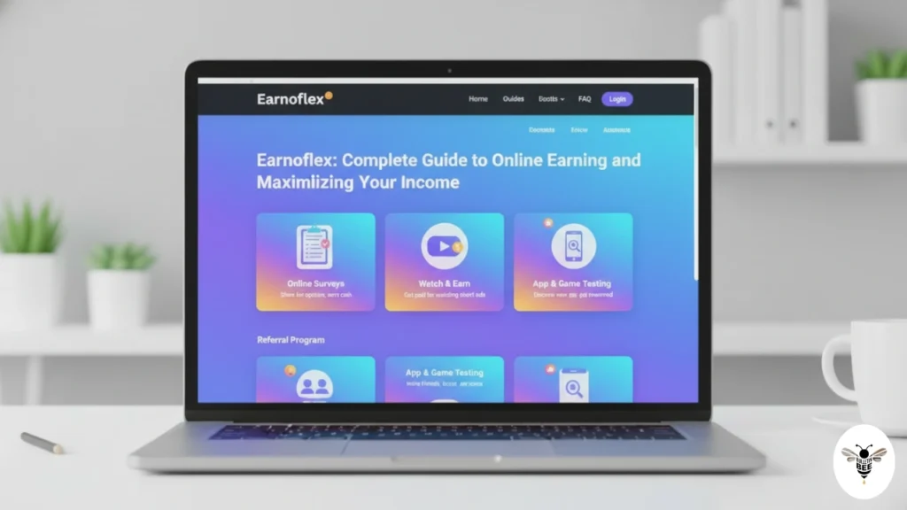 earnoflex dashboard showing surveys ads and tasks on a laptop screen