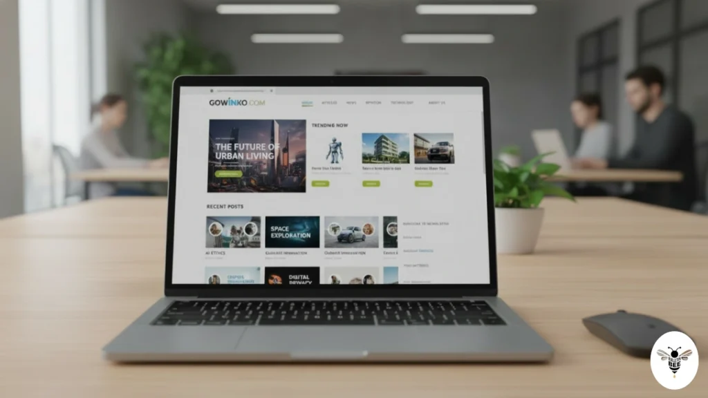 laptop showing gowinko com homepage with clean layout