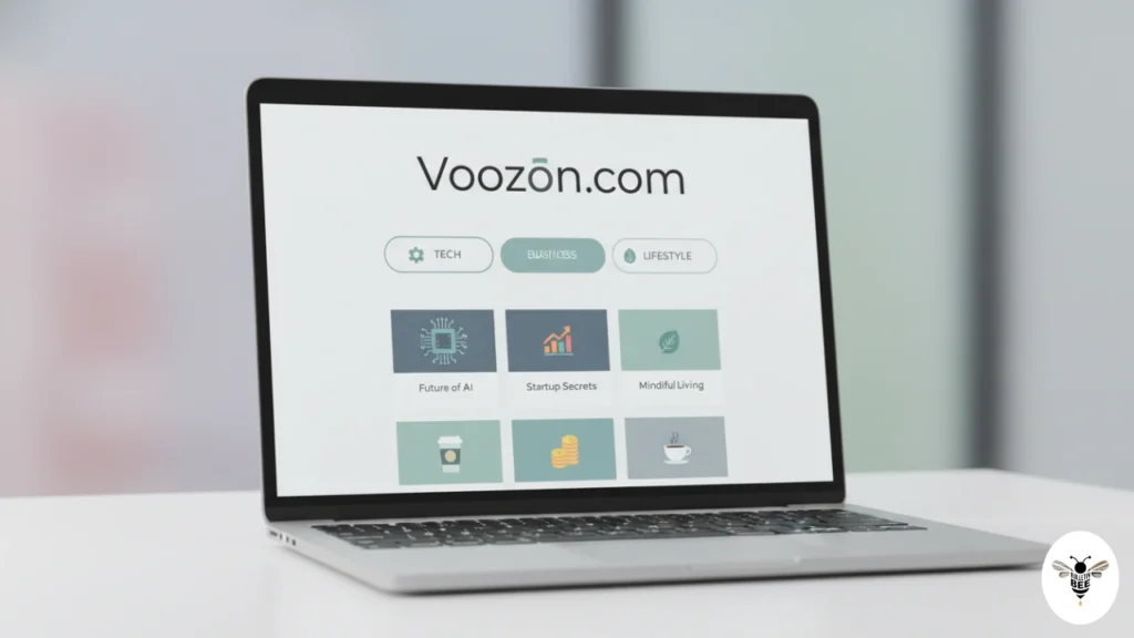 laptop showing simple blog interface with organized topics – voozon.com