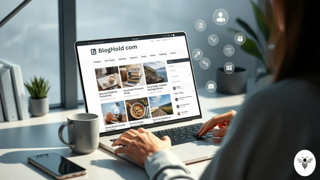 person browsing bloghold com on a laptop showing a multi-niche blog
