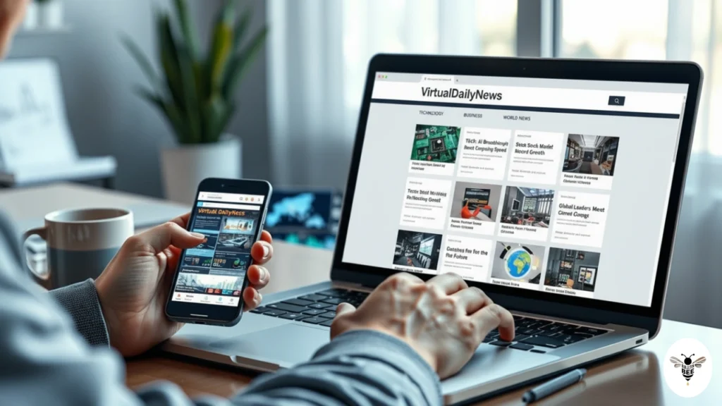 person browsing virtualdailynews on a laptop