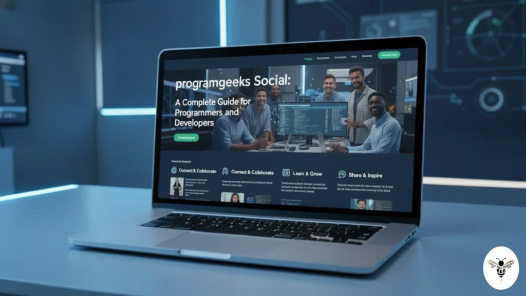 programgeeks social platform displayed on a laptop