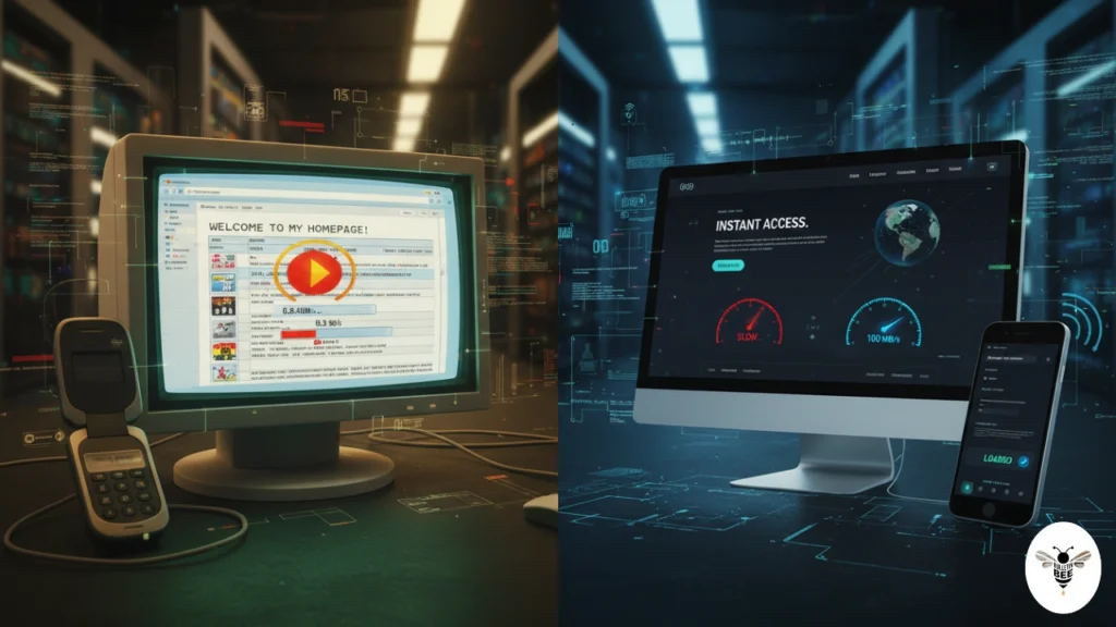 slow outdated website vs fast responsive design  - netdesizn com concept