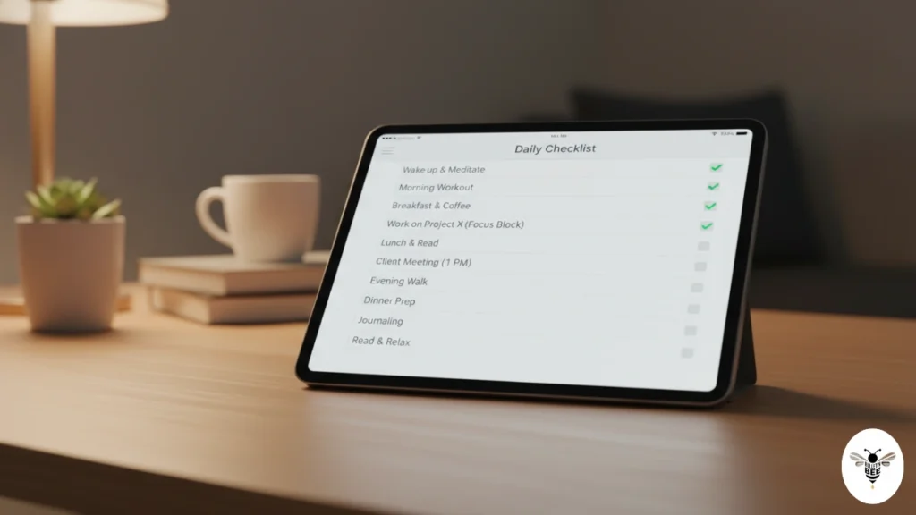 tablet showing organized daily checklist – voozon.com