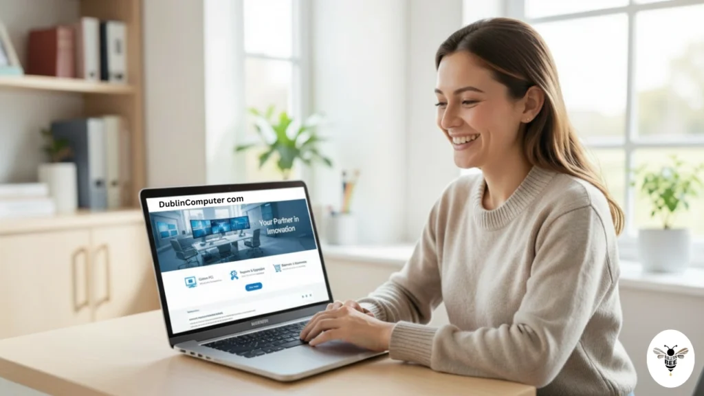 user using laptop with dublincomputer com, showcasing easy learning and smart tech decisions