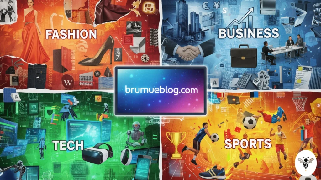 collage of fashion, business, tech, and sports content connected on brumeblog com