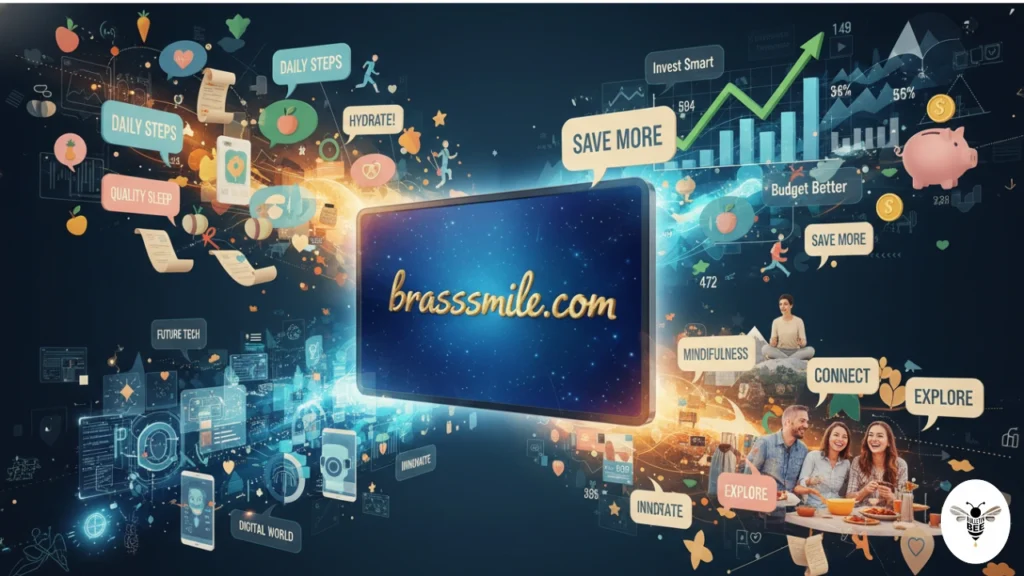 collage of health, finance, lifestyle, and tech content on brasssmile com platform