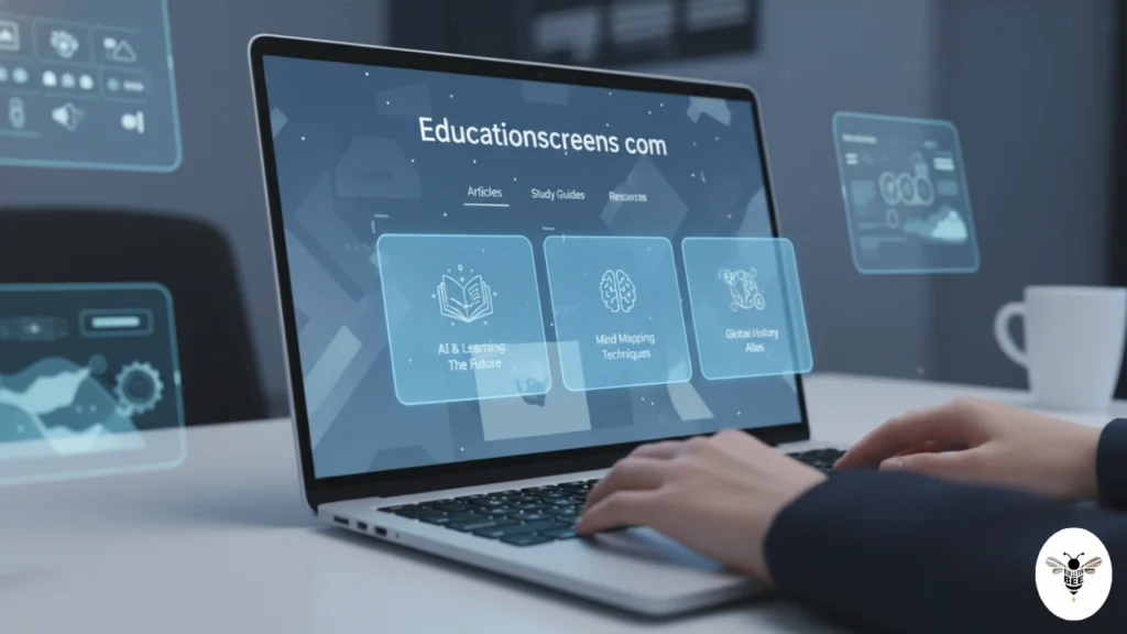 laptop showing educationscreens com website with study guides