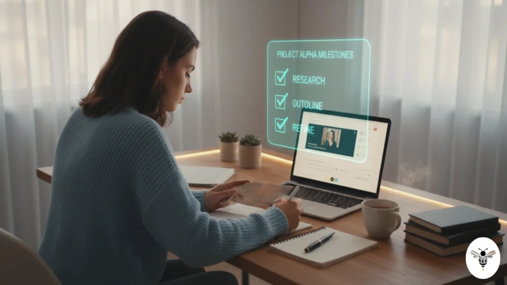 person studying with laptop and hologram checklist - educationscreens com