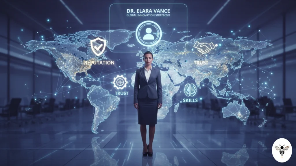 professional with glowing digital profile and global connections on truecrawns com