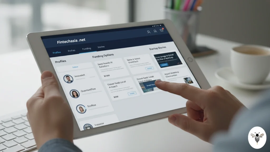 tablet showing fintech startup platform interface on fintechasia .net start me up