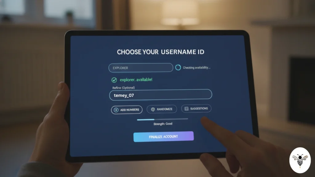 username creation screen with availability check and number addition, temey_07