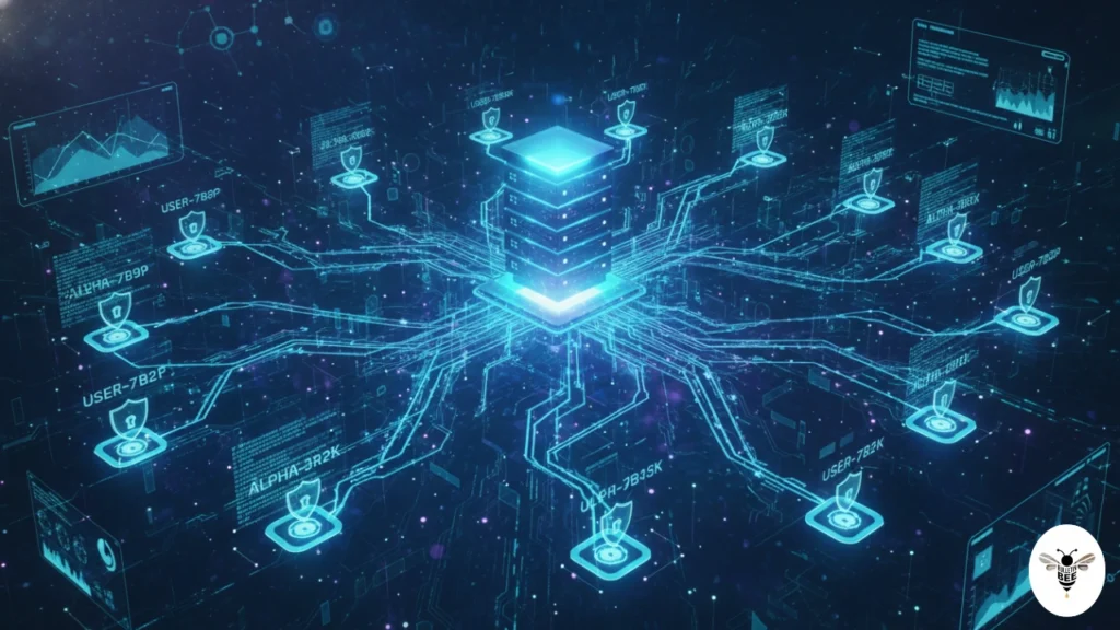 users connected to secure server with glowing codes and data streams - qkfzzu1lbnvinhp4dlhz